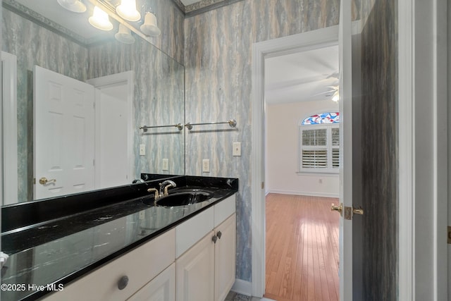 bathroom with vanity and wood-type flooring