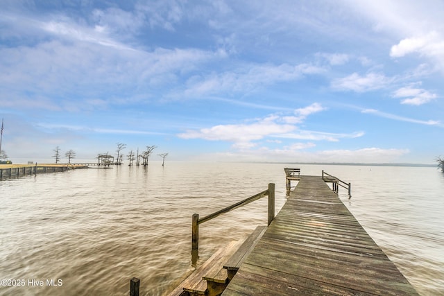 view of dock featuring a water view