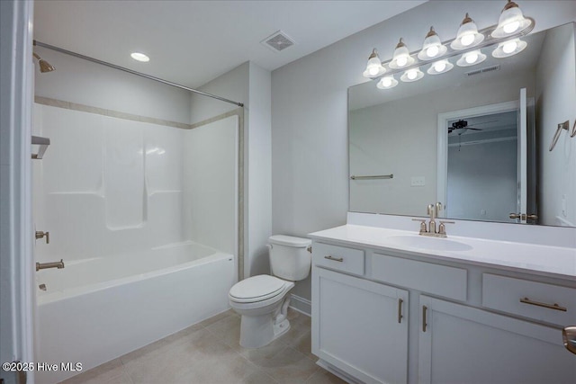 2022 Tarpon Trl, New Bern, NC 28562 - bathroom featuring toilet, tile patterned flooring, vanity, bathtub / shower combination, and baseboards