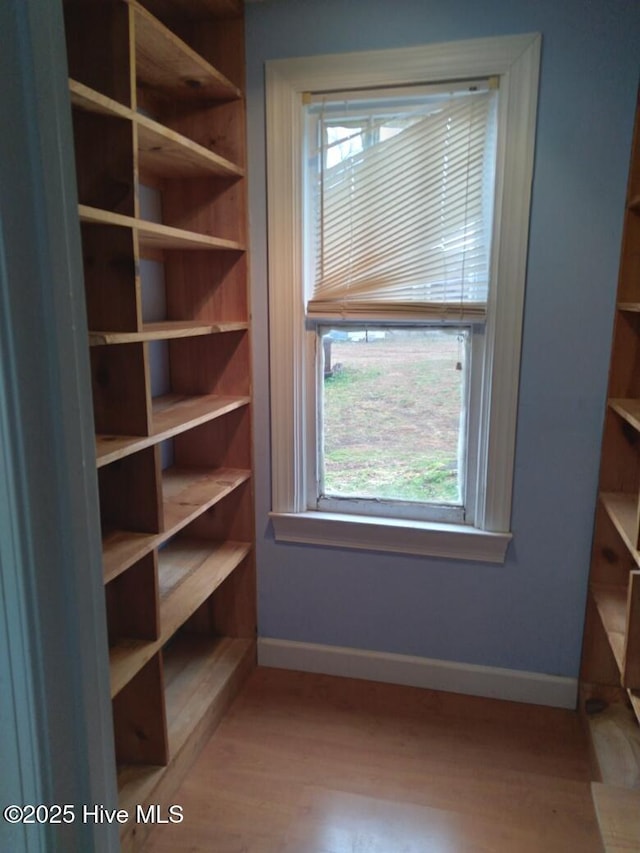 walk in closet with wood finished floors