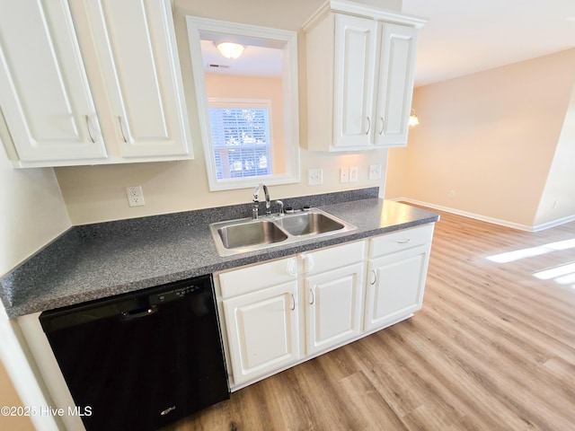 kitchen with white cabinetry, sink, and black dishwasher