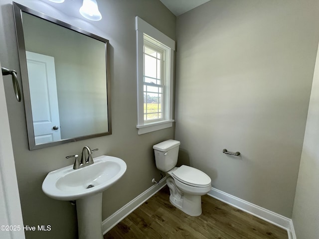 bathroom with wood-type flooring and toilet