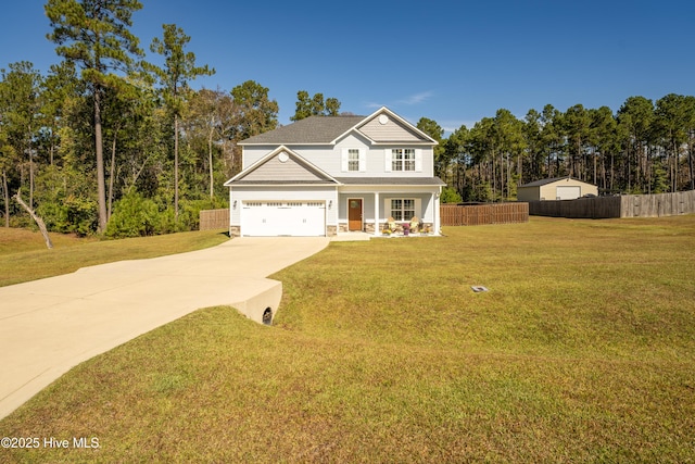 view of front of property with a porch and a front yard