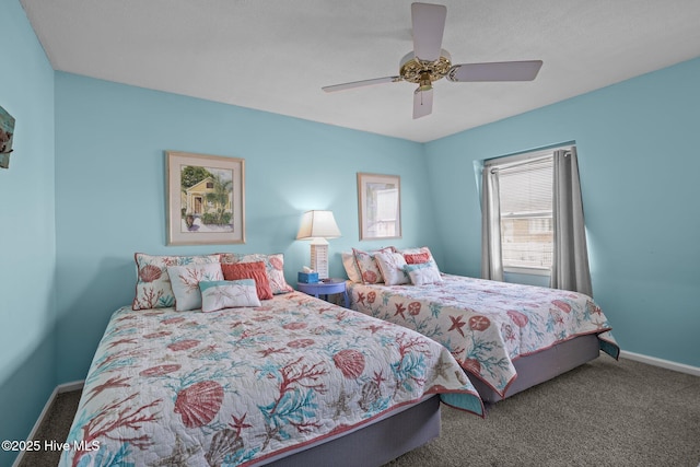 bedroom with carpet floors and ceiling fan