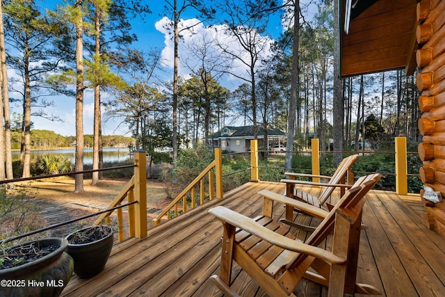 deck with a water view