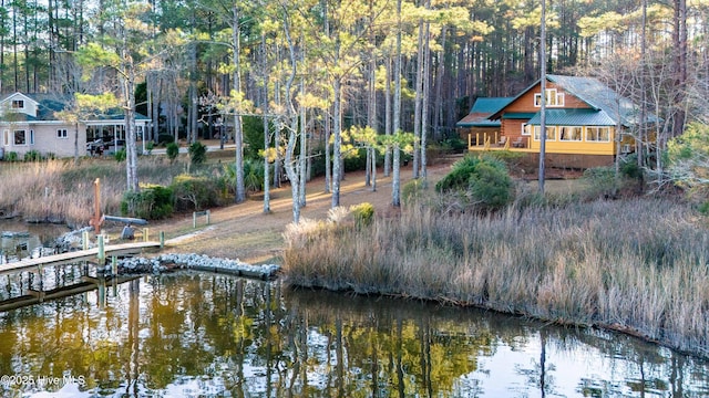 dock area featuring a water view