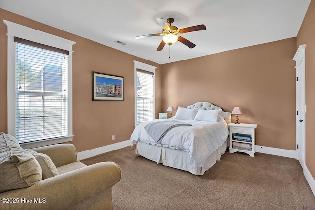 bedroom with carpet flooring and ceiling fan