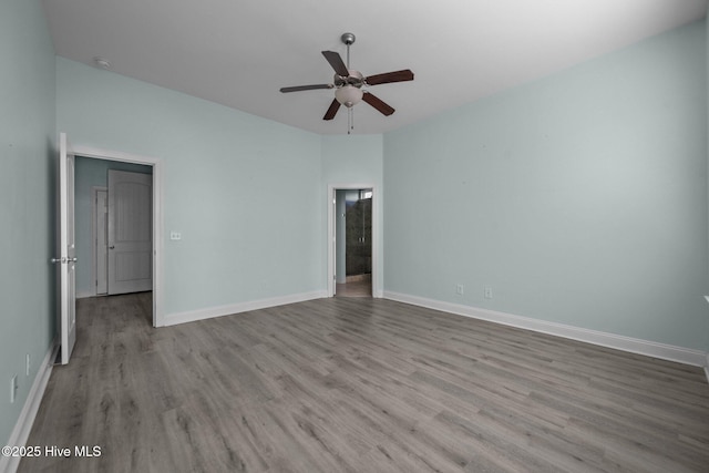 unfurnished bedroom featuring ceiling fan and light wood-type flooring