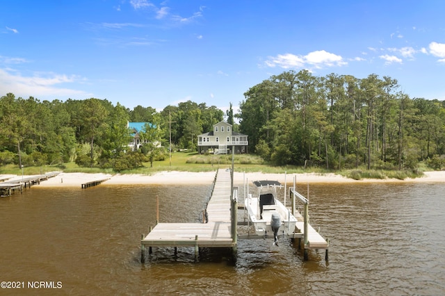 view of dock with a water view