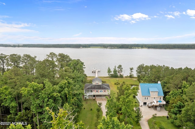 aerial view with a water view