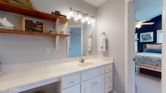 bathroom featuring vanity and ceiling fan