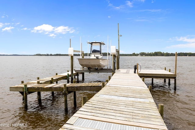 dock area with a water view