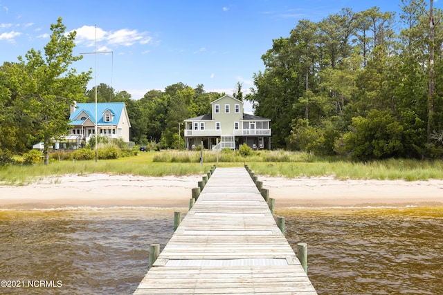 view of dock with a water view