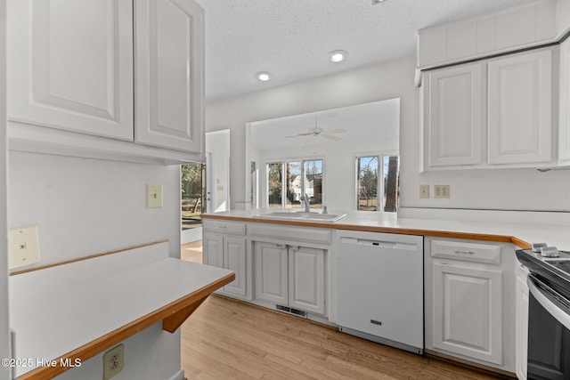 kitchen with plenty of natural light, white dishwasher, white cabinets, and sink