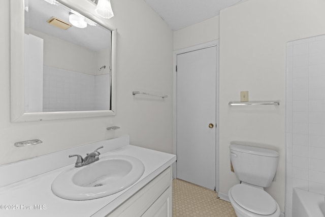 full bathroom with toilet, shower / washtub combination, and vanity