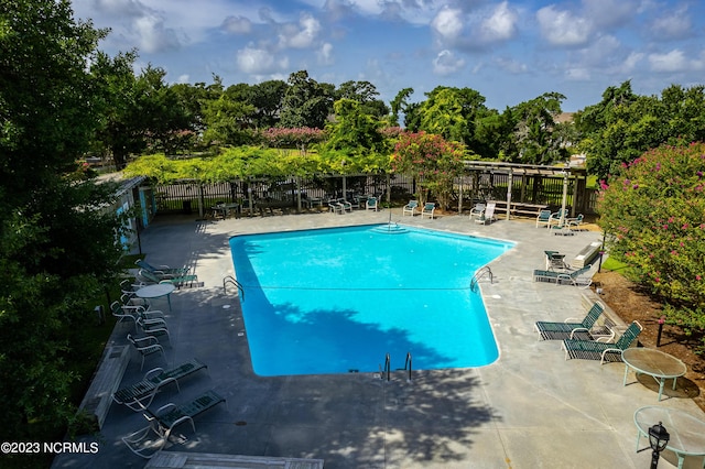 view of swimming pool featuring a patio