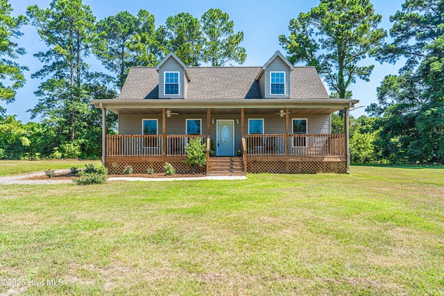 view of front facade with covered porch and a front yard