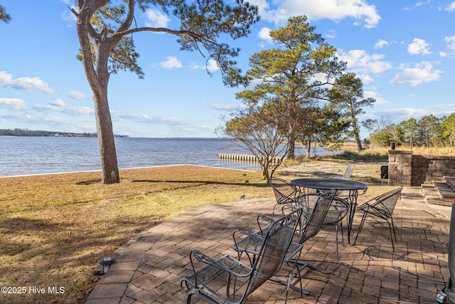 view of patio / terrace with a water view