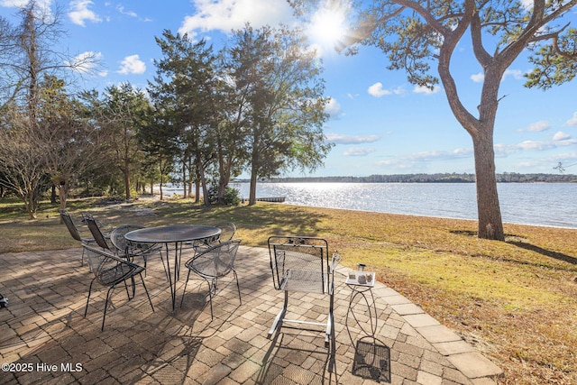 view of patio featuring a water view