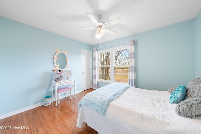 bedroom featuring ceiling fan and hardwood / wood-style flooring