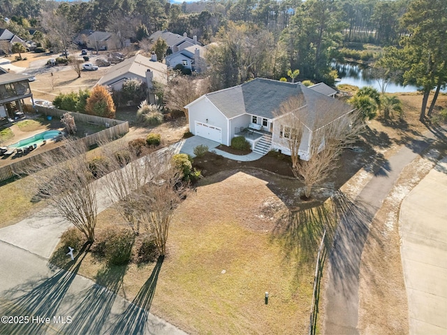 aerial view with a water view