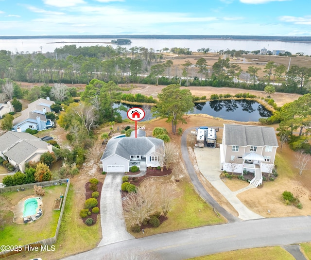 aerial view with a water view