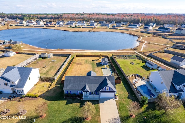 aerial view featuring a water view