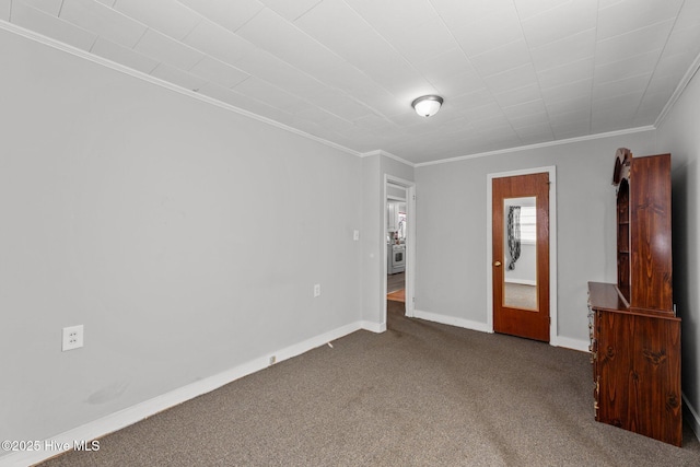 interior space with carpet flooring and crown molding