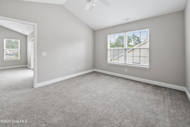1422 Willoughby Park Ct Unit 5, Wilmington, NC 28412 - carpeted empty room with vaulted ceiling, plenty of natural light, a ceiling fan, and baseboards