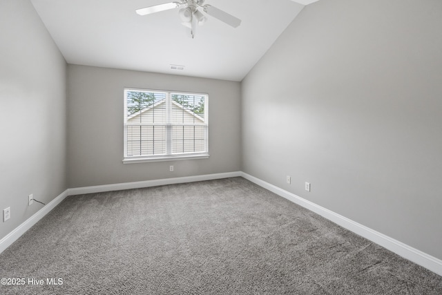 1422 Willoughby Park Ct Unit 5, Wilmington, NC 28412 - empty room with carpet floors, a ceiling fan, vaulted ceiling, and baseboards
