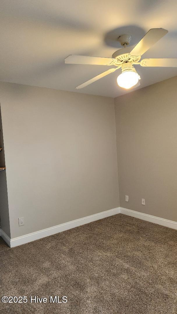 empty room with carpet flooring and ceiling fan