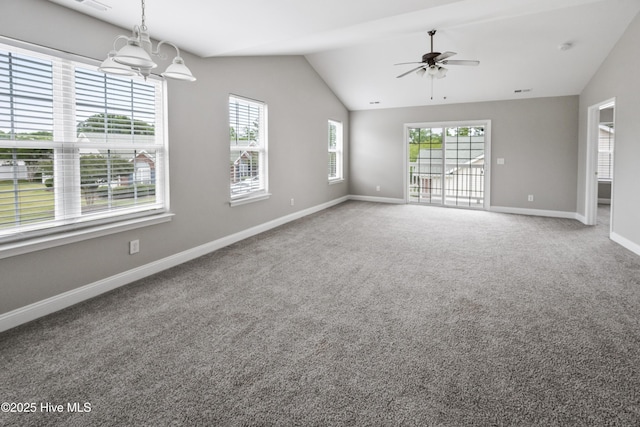 1422 Willoughby Park Ct Unit 5, Wilmington, NC 28412 - empty room with lofted ceiling, baseboards, ceiling fan, and carpet flooring
