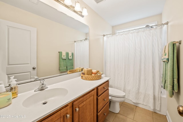 bathroom with tile patterned flooring, vanity, and toilet