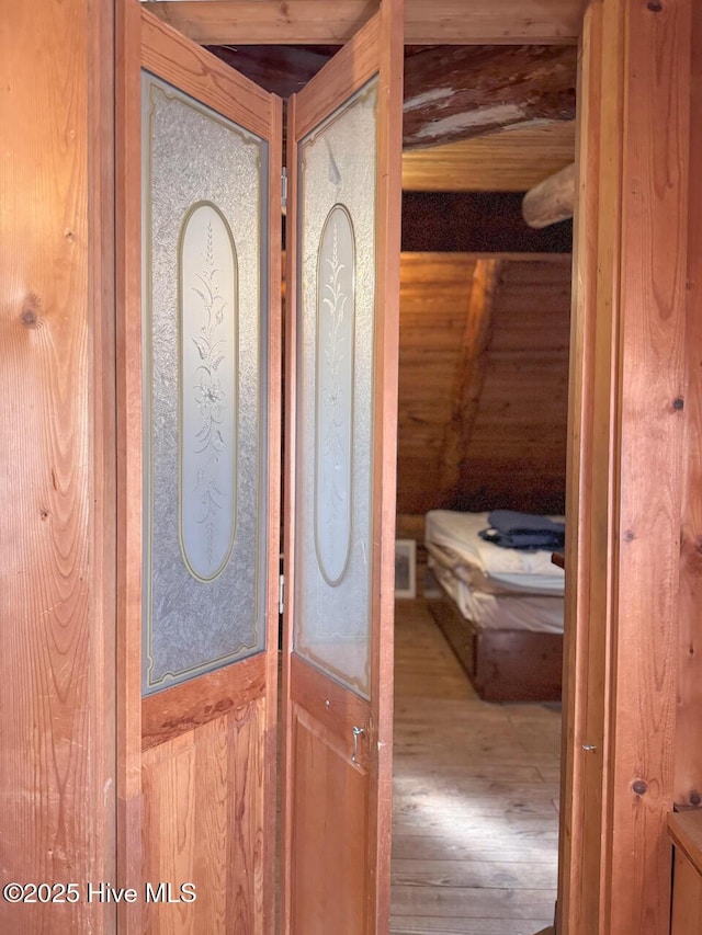 interior space with wood walls