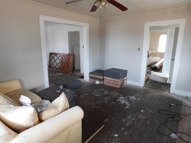 living room with ceiling fan