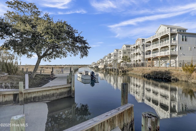 view of dock with a water view