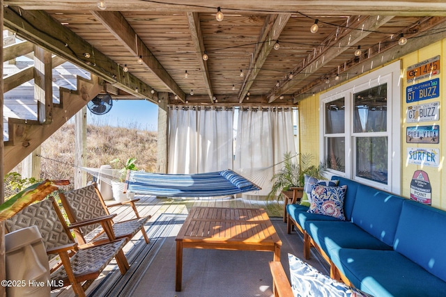 sunroom / solarium with wood ceiling