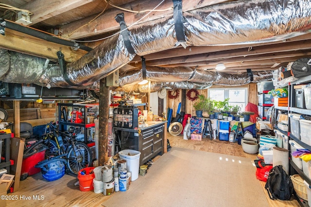 basement featuring hardwood / wood-style floors