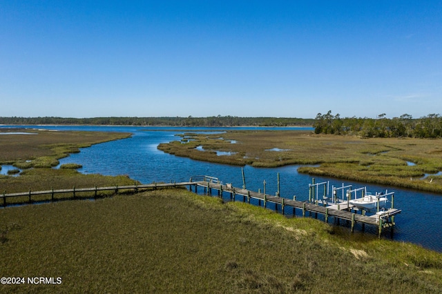 view of dock with a water view