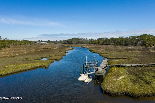 view of dock with a water view