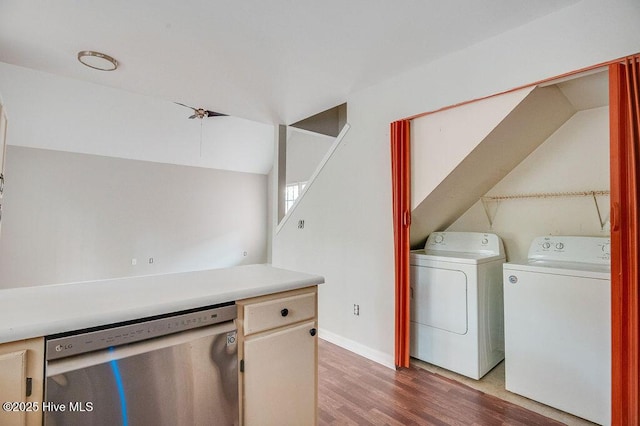 washroom with light wood-type flooring and separate washer and dryer