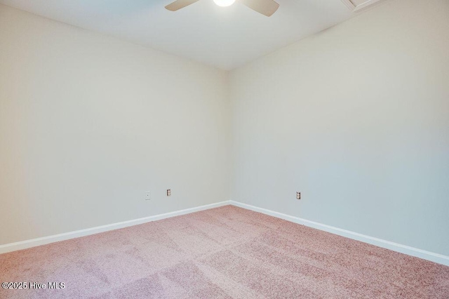 spare room featuring ceiling fan and carpet floors