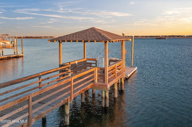 dock area featuring a water view