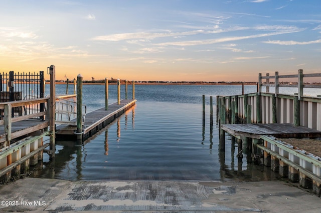 view of dock featuring a water view