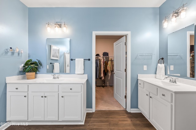 bathroom with wood-type flooring and vanity