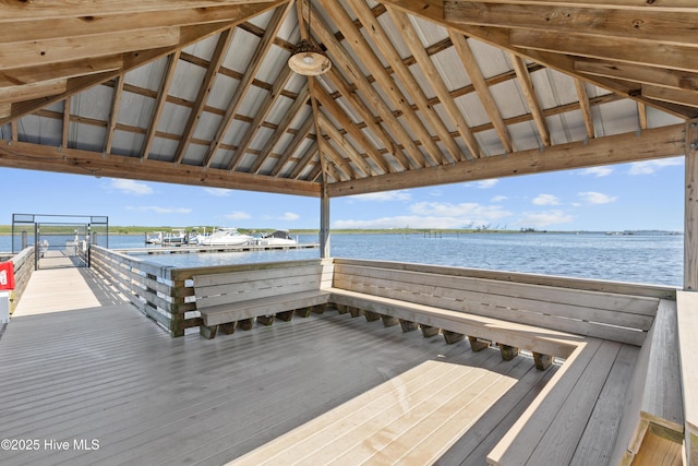 dock area featuring a gazebo and a water view