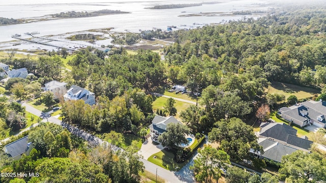 aerial view with a water view and a residential view