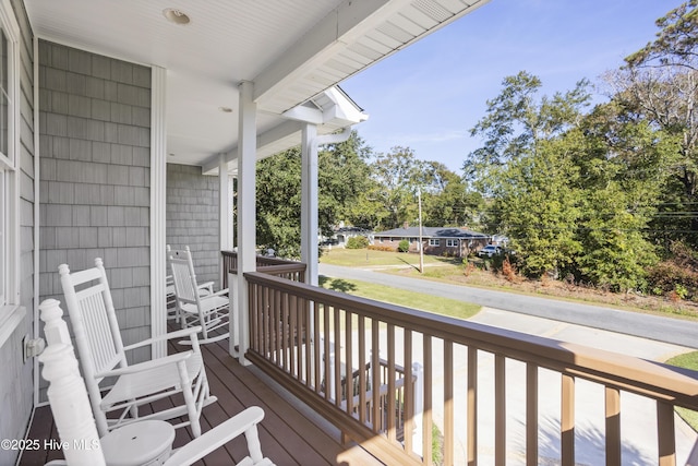 wooden deck with covered porch