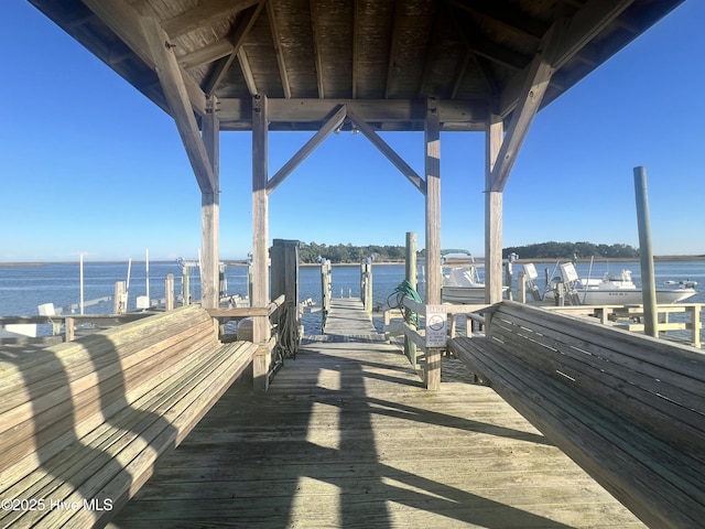 view of dock with a water view and boat lift