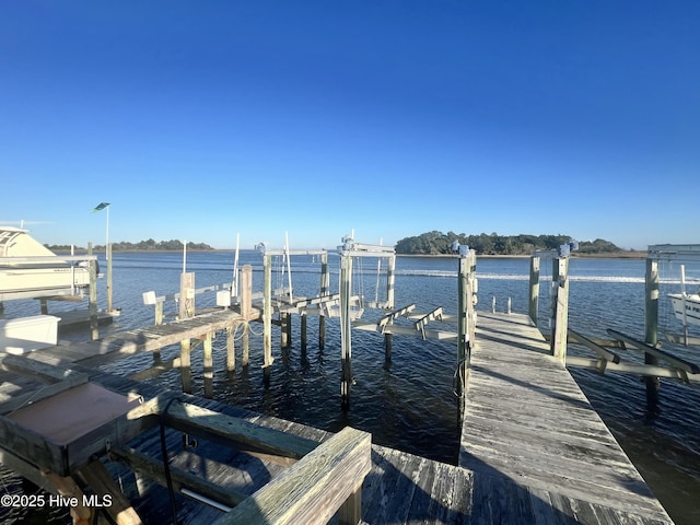 dock area featuring a water view and boat lift